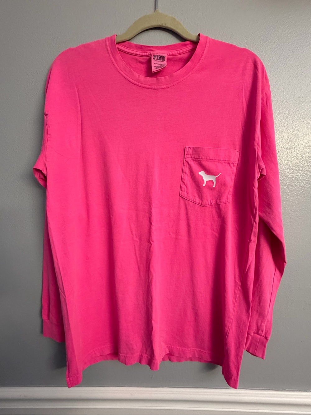 PINK Victoria's Secret Bright Pink Long Sleeve Pocket Tee